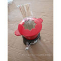 Red Enamel Cast Iron Fondue Pot with Forks